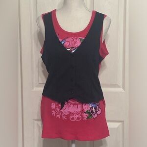 Ransom Girl Pink Tank Top with Black Vest Overlay Size XL 18 1/2 (Girls)